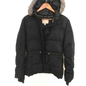 Banana Republic Black Puffer Faux Fur Lined Hooded Jacket